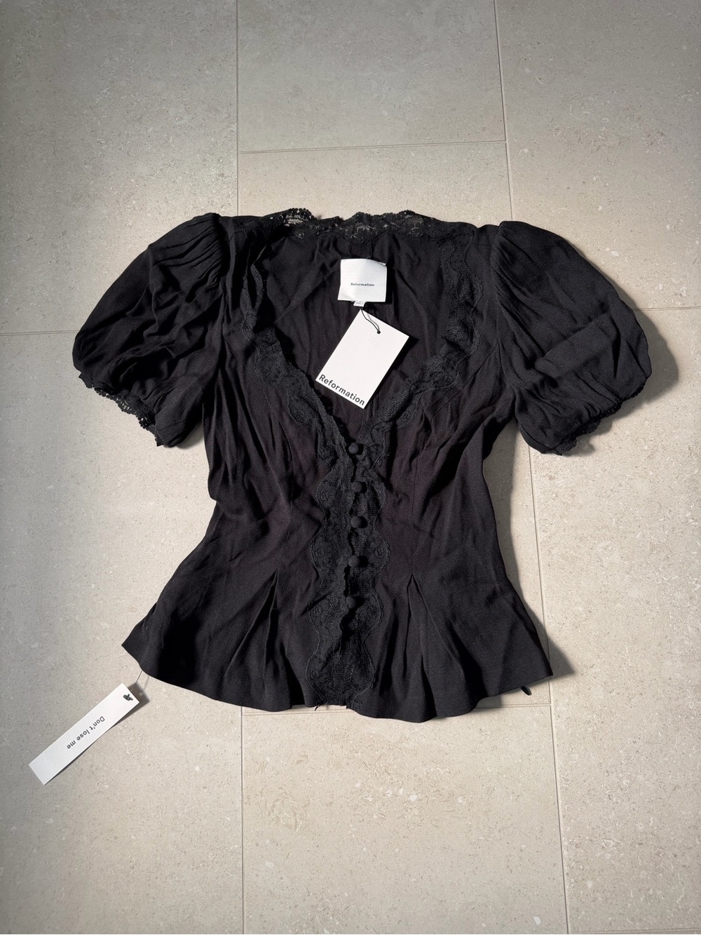 Reformation Minette Top Black Lace-Trim - Picture 3 of 7